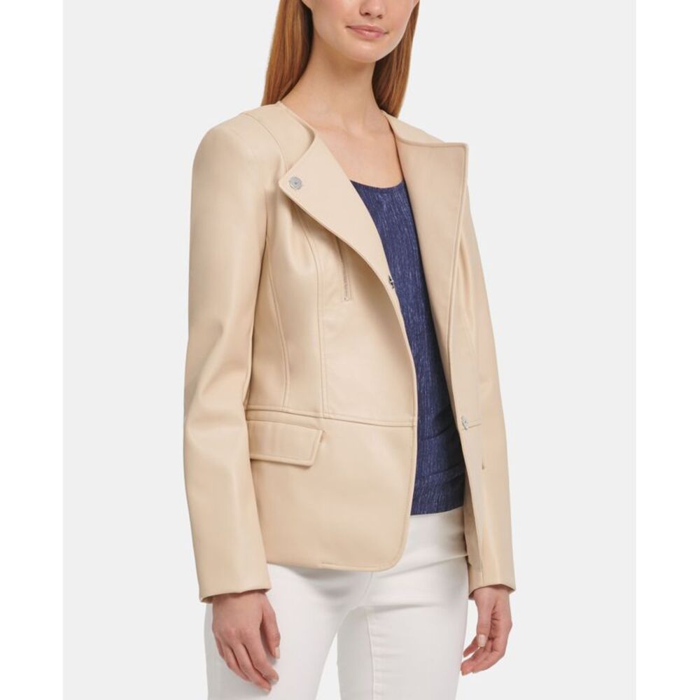 DKNY Faux Leather Collarless Blazer